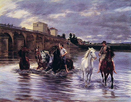  Lucien Alphonse Gros Crossing the River - Hand Painted Oil Painting
