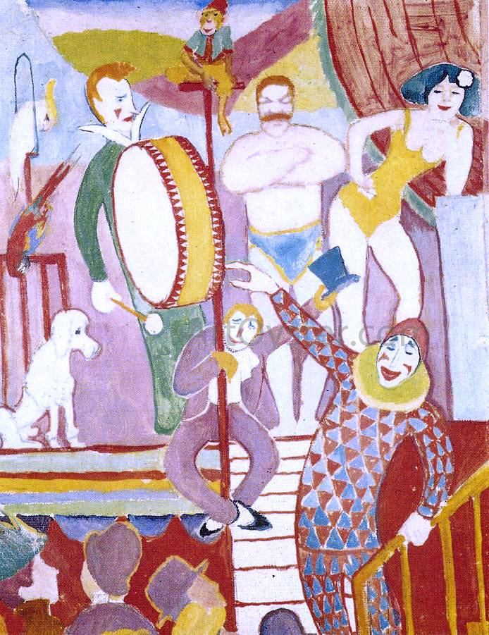  August Macke Circus Picture II: Pair of Athletes, Clown and Monkey - Hand Painted Oil Painting
