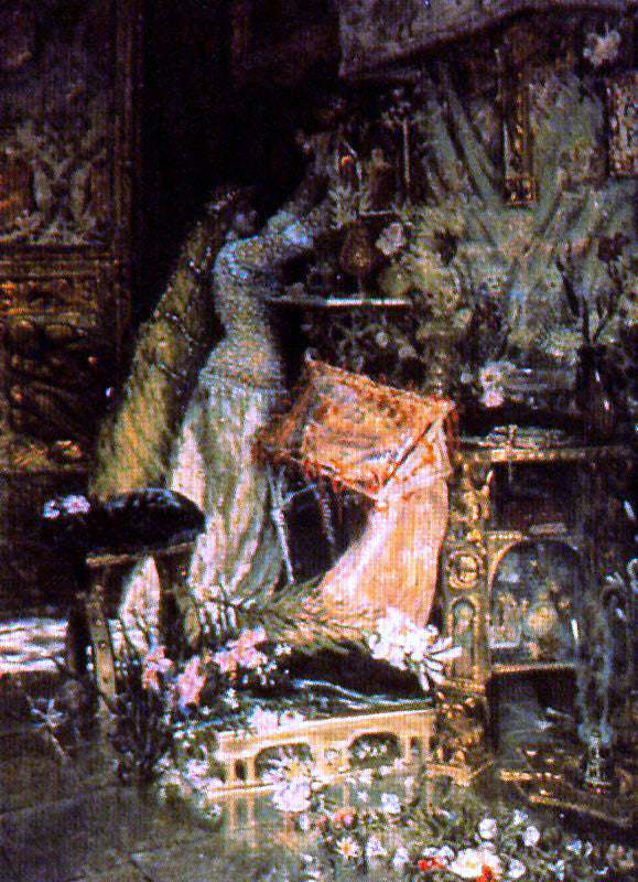  Antonio Munoz Degrain Dama Adornando un Altar - Hand Painted Oil Painting