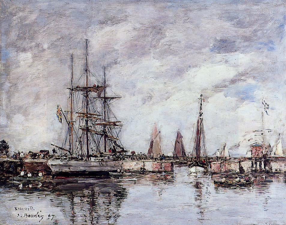  Eugene-Louis Boudin Deauville, Norwegian Three-Master Leaving Port - Hand Painted Oil Painting