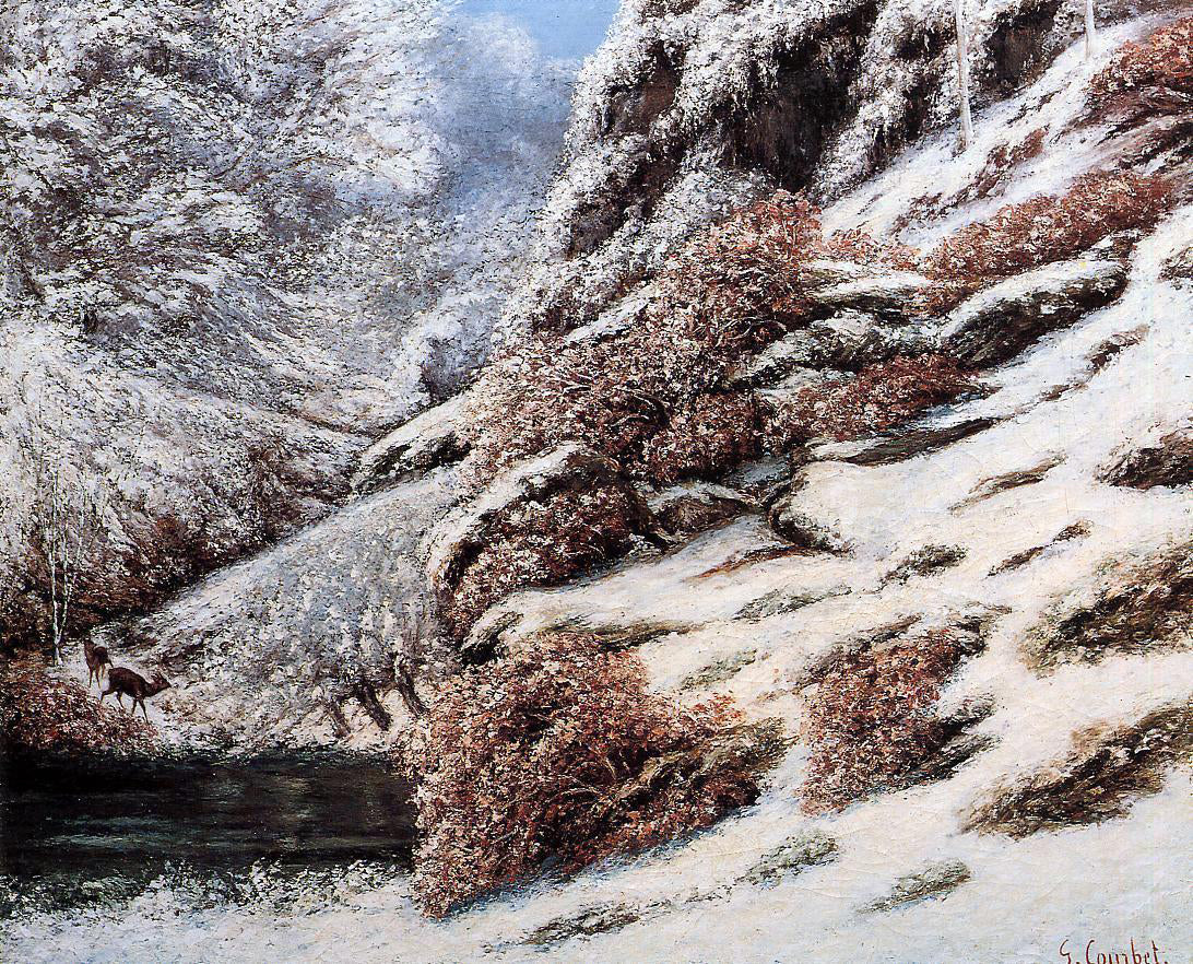  Gustave Courbet Deer in a Snowy Landscape - Hand Painted Oil Painting
