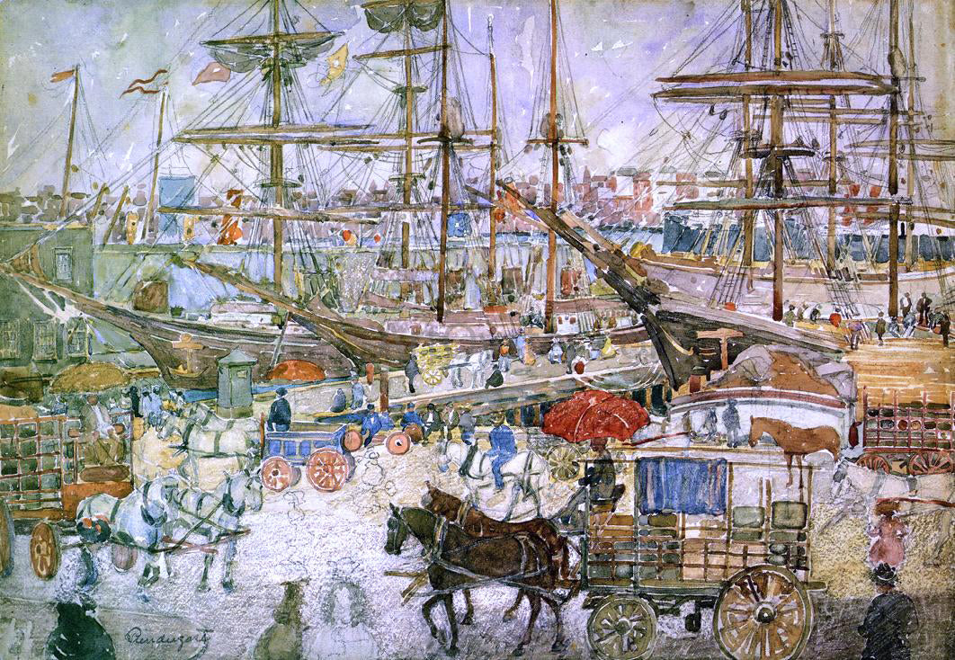  Maurice Prendergast Docks, East Boston - Hand Painted Oil Painting
