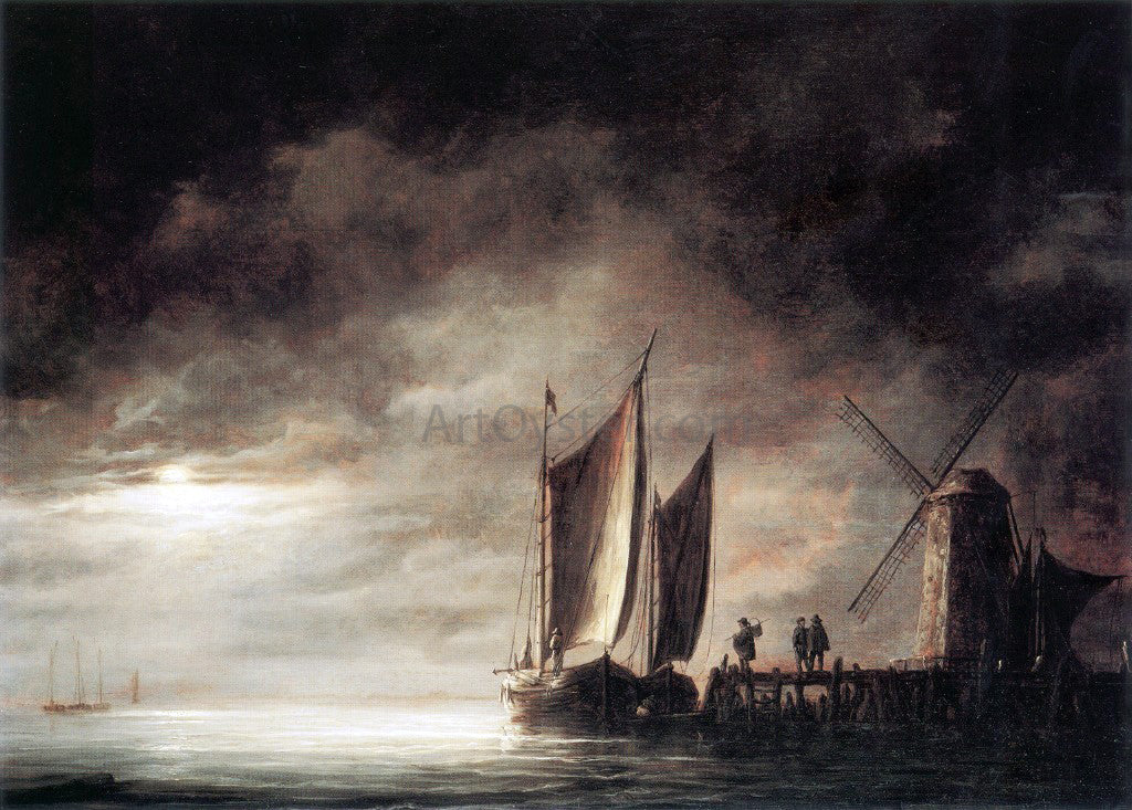  Aelbert Cuyp Dordrecht Harbour by Moonlight - Hand Painted Oil Painting
