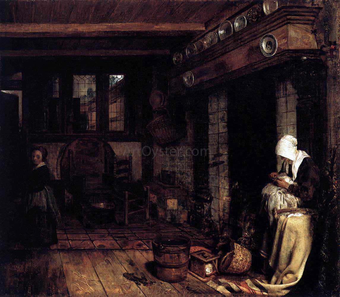  Esaias Boursse Dutch Interior with Woman Sewing - Hand Painted Oil Painting