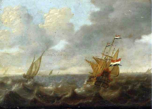  Jan Abrahamsz Beerstraten Dutch Ships on a Rough Sea - Hand Painted Oil Painting