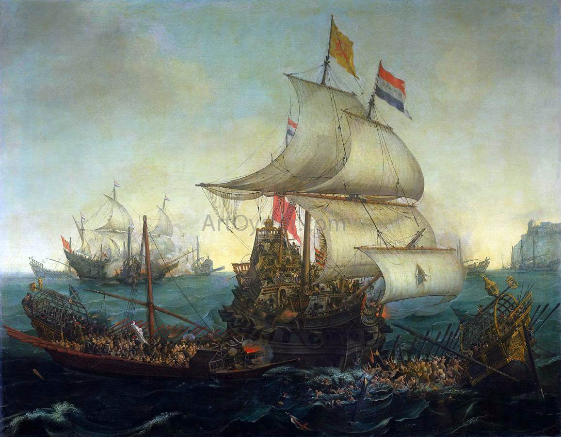  Hendrick Cornelisz Vroom Dutch Ships Ramming Spanish Galleys off the Flemish Coast in October 1602 - Hand Painted Oil Painting