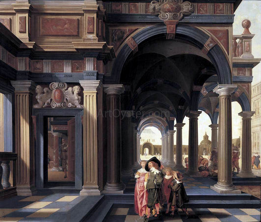  Dirck Van Delen Elegant Figures in a Loggia - Hand Painted Oil Painting