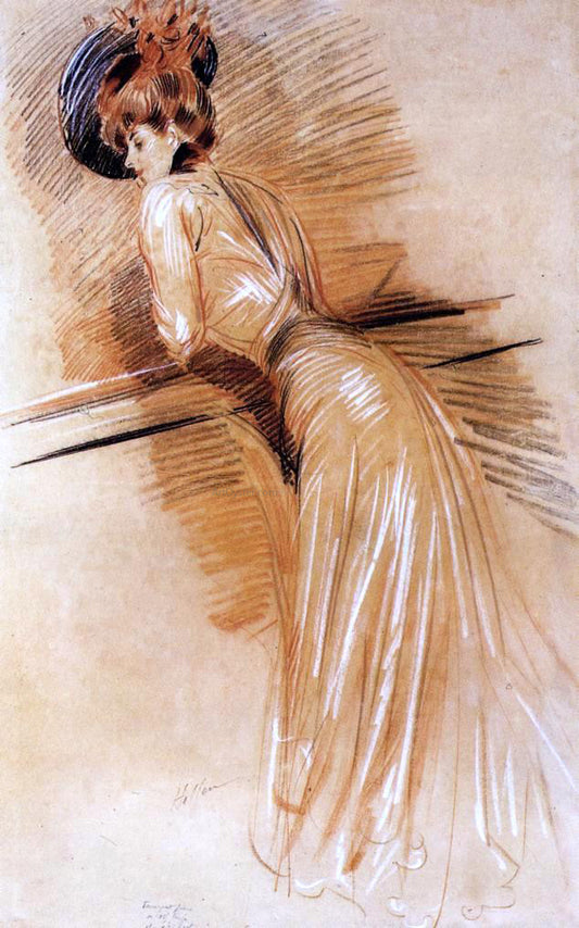  Paul Cesar Helleu Elegant Woman at the Rail - Hand Painted Oil Painting