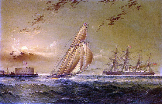  James E Buttersworth English Steamer off Staten Island - Hand Painted Oil Painting