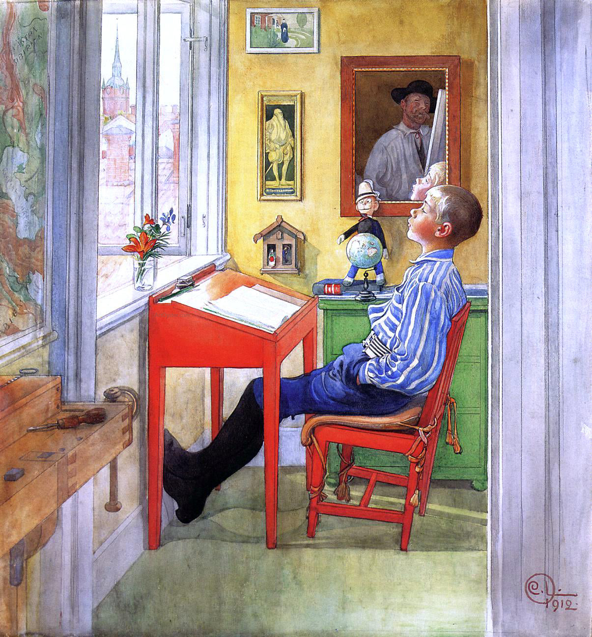  Carl Larsson Esbjorn Doing His Homework - Hand Painted Oil Painting