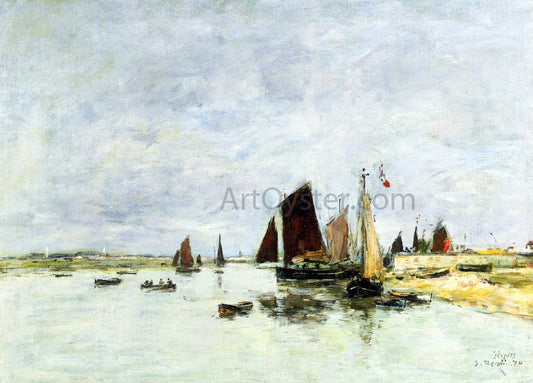  Eugene-Louis Boudin Etaples, Boats in Port - Hand Painted Oil Painting