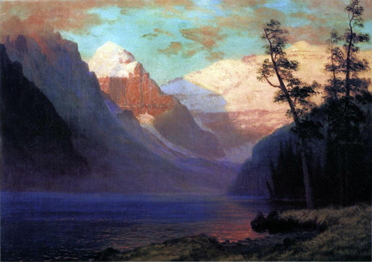  Albert Bierstadt Evening Glow, Lake Louise - Hand Painted Oil Painting