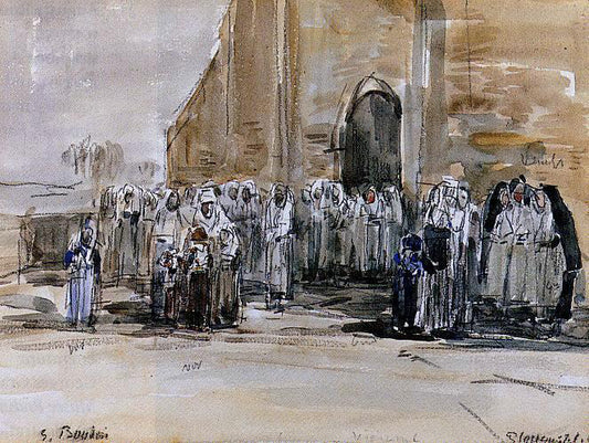  Eugene-Louis Boudin Exiting from Mass at Plougastel - Hand Painted Oil Painting