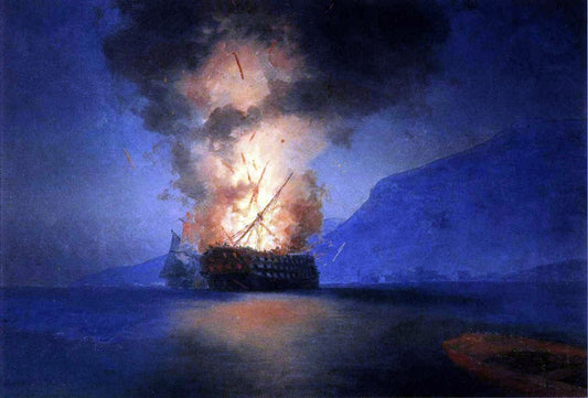  Ivan Constantinovich Aivazovsky Exploding Ship - Hand Painted Oil Painting