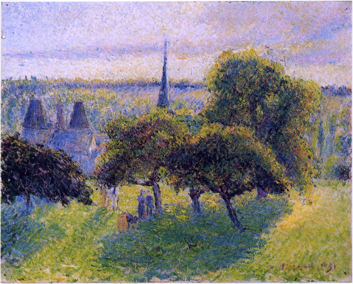  Camille Pissarro Farm and Steeple at Sunset - Hand Painted Oil Painting