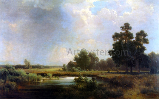  Eduard Schleich Farmhouse by a Pond - Hand Painted Oil Painting