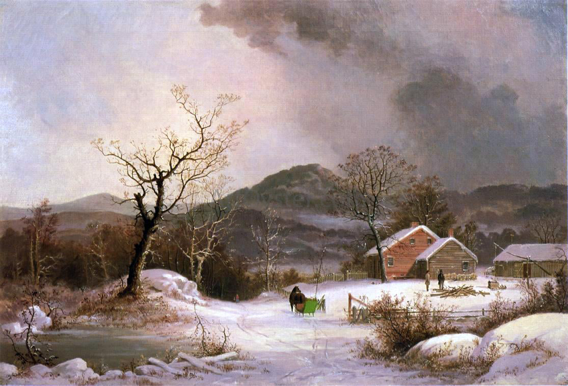  George Henry Durrie Farmstead and Sleigh in Winter - Hand Painted Oil Painting