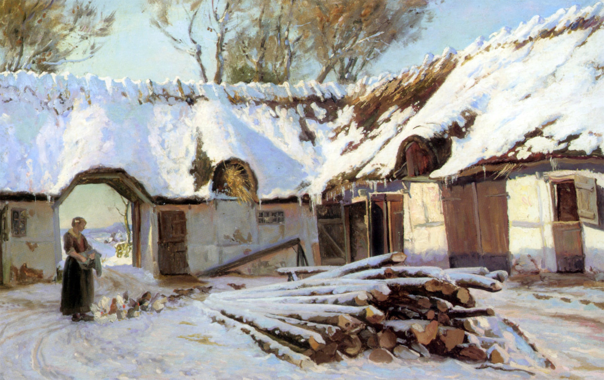  Viggo Frederick Pedersen Feeding the Chickens - Hand Painted Oil Painting