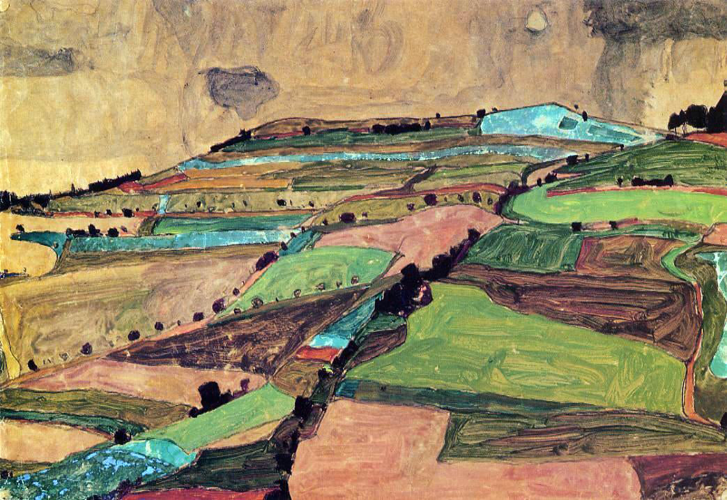  Egon Schiele Field Landscape (also known as Kreuzberg near Krumau) - Hand Painted Oil Painting