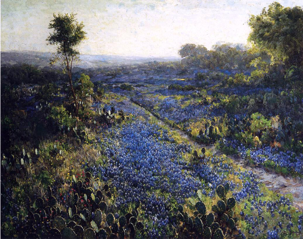 Julian Onderdonk Field of Texas Bluebonnets and Prickly Pear Cacti - Hand Painted Oil Painting