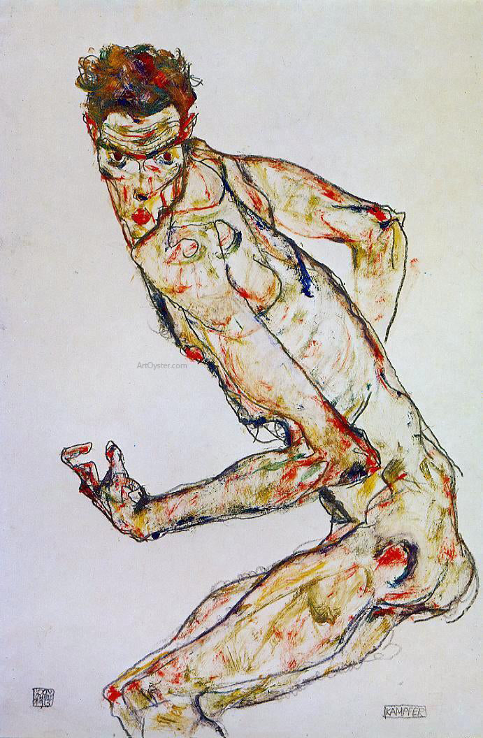  Egon Schiele Fighter - Hand Painted Oil Painting
