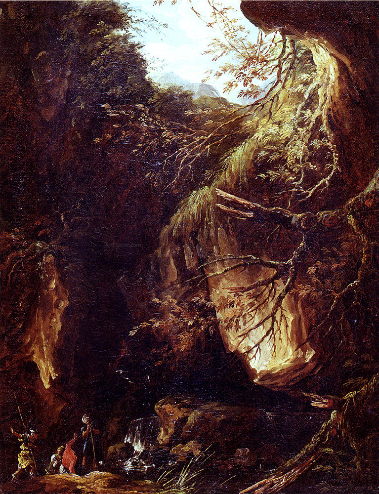  Hubert Robert Figures By A Waterfall In A Wooded Landscape - Hand Painted Oil Painting