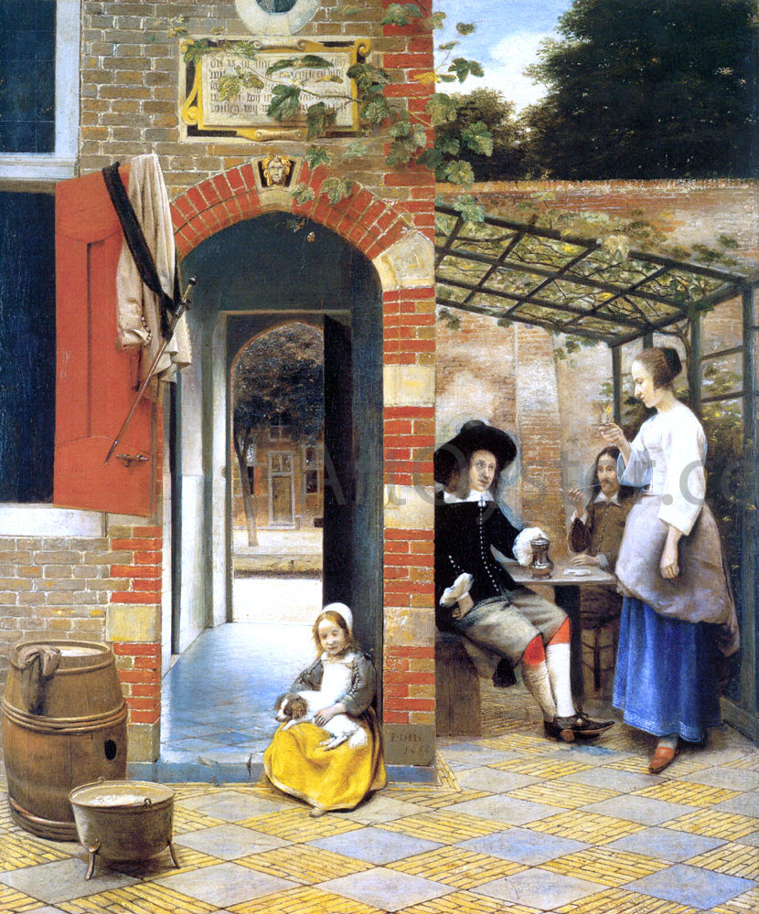  Pieter De Hooch Figures Drinking in a Courtyard - Hand Painted Oil Painting