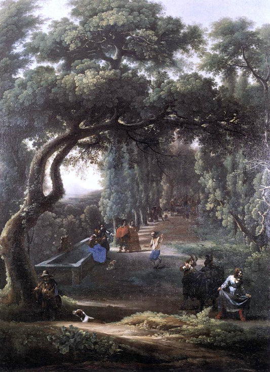  Michelangelo Cerquozzi Figures in a Tree-lined Avenue - Hand Painted Oil Painting