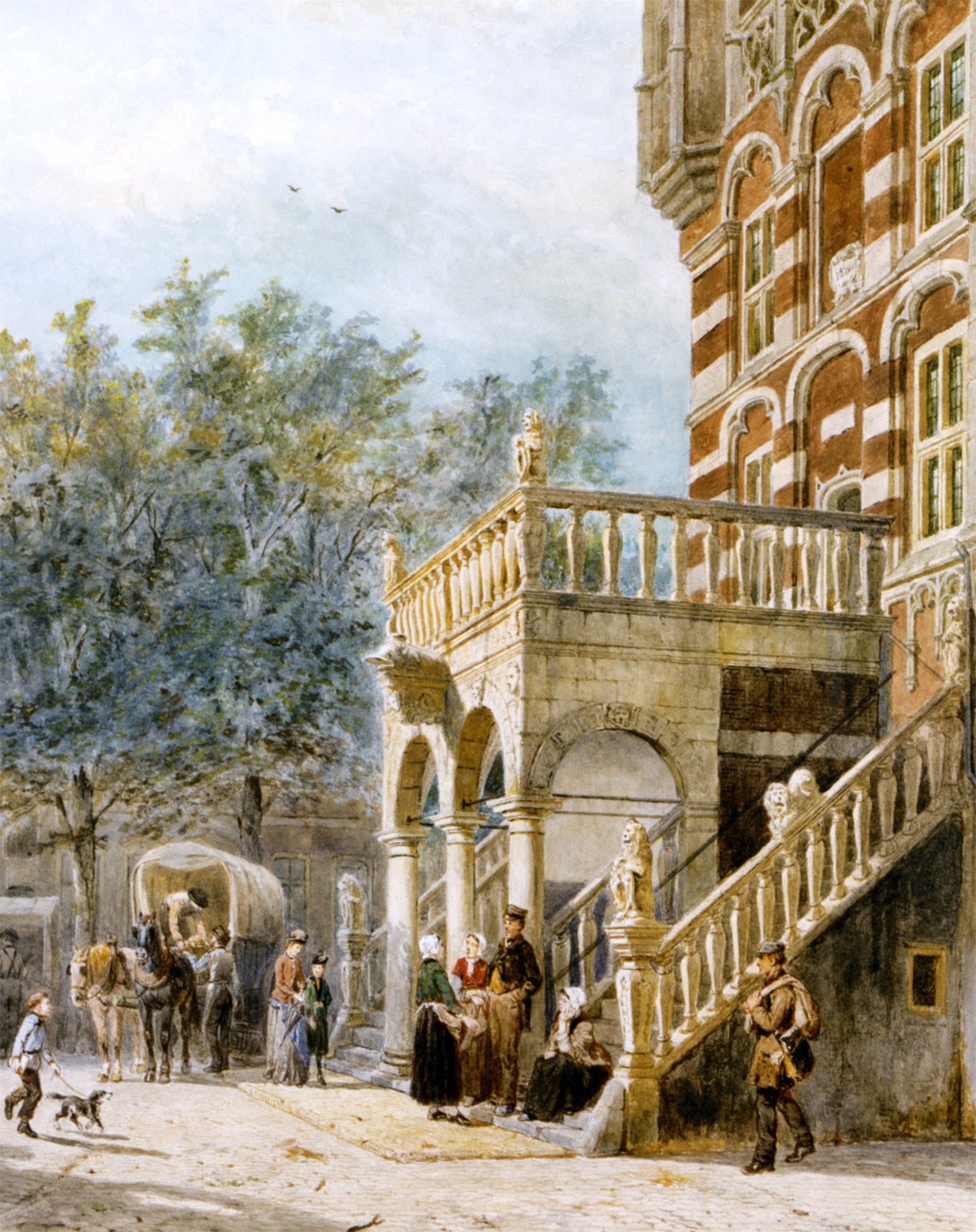  Cornelis Springer Figures on the Bank in Deventer - Hand Painted Oil Painting