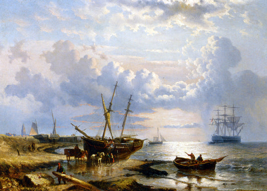  George Willem Opdenhoff Figures on the Beach - Hand Painted Oil Painting