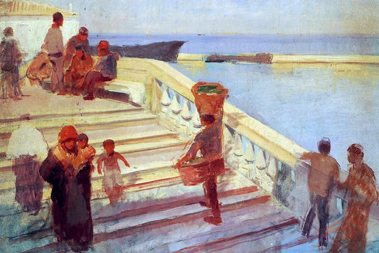  Frank Duveneck Figures on Venetian Steps - Hand Painted Oil Painting