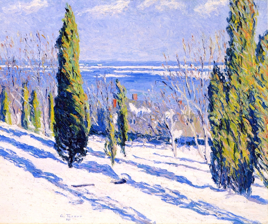  Allen Tucker Fir Tree Shadows on a Snowy Bank - Hand Painted Oil Painting