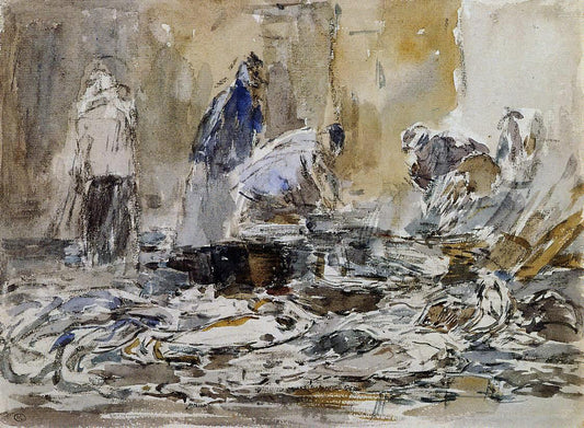  Eugene-Louis Boudin Fish Market - Hand Painted Oil Painting