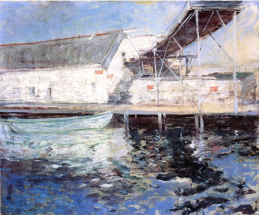  John Twachtman Fish Sheds, Gloucester, Massachusetts - Hand Painted Oil Painting