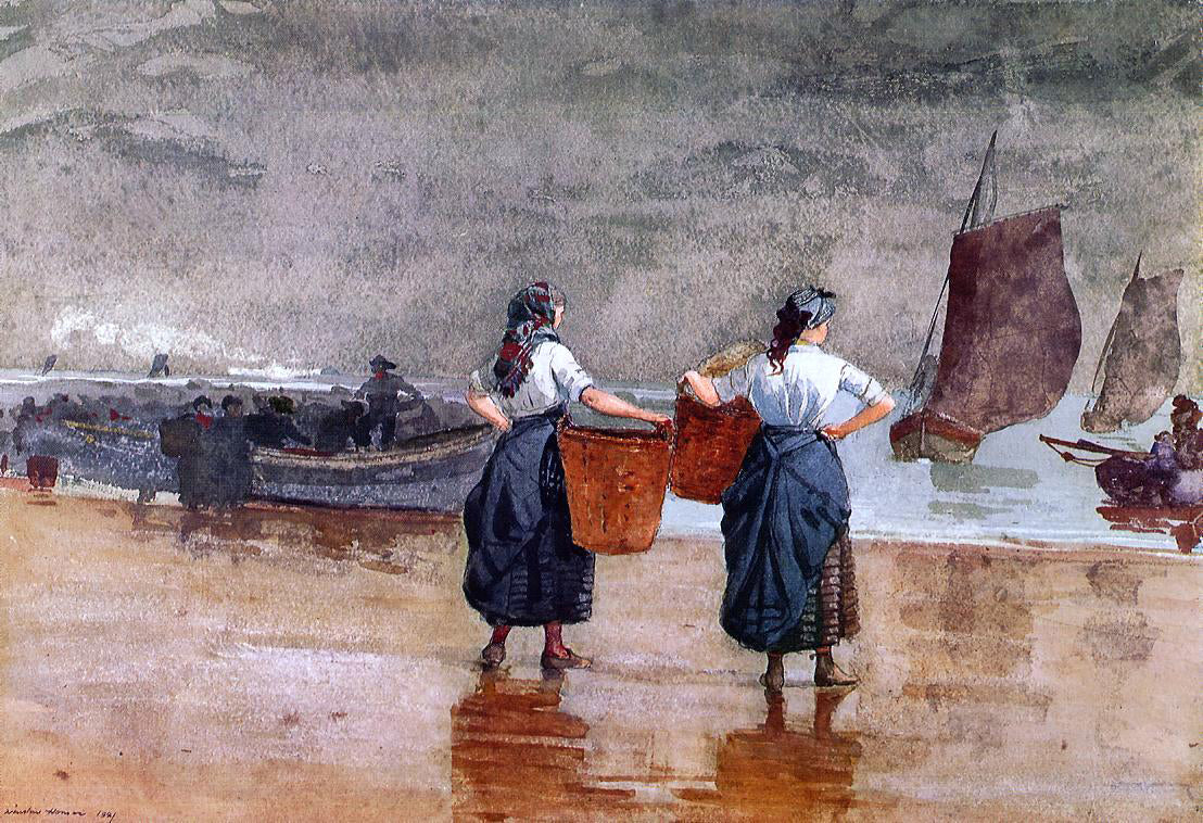  Winslow Homer Fishergirls on the Beach, Tynemouth - Hand Painted Oil Painting