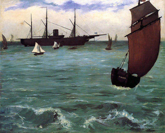  Edouard Manet Fishing Boat Coming in Before the Wind (also known as The Kearsarge at Bologne) - Hand Painted Oil Painting