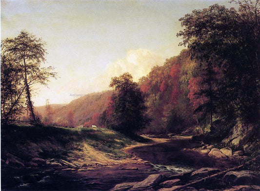  George Hetzel Fishing on the Brandywine near Wilmington - Hand Painted Oil Painting