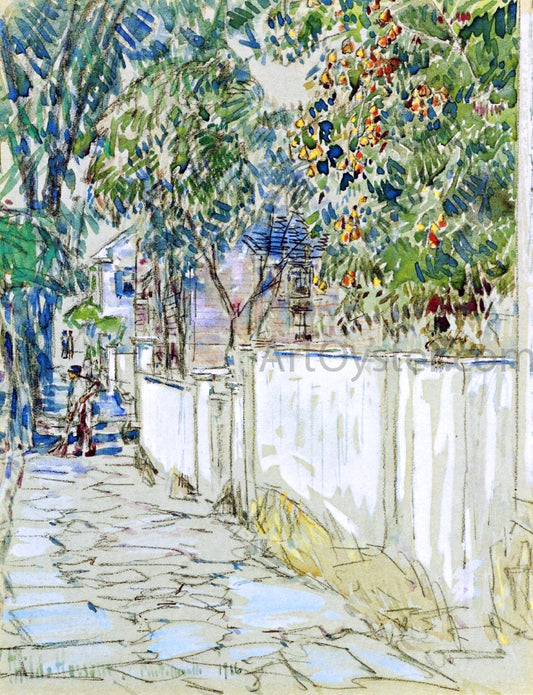  Frederick Childe Hassam Flagstone Sidewalk, Portsmouth, New Hampshire - Hand Painted Oil Painting