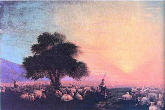  Ivan Constantinovich Aivazovsky Flock of sheep with herdsmen, sunset - Hand Painted Oil Painting