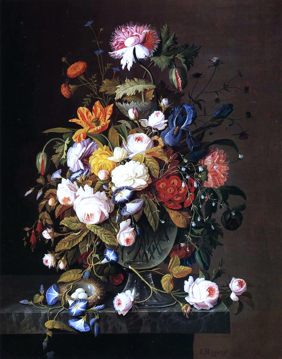  Severin Roesen Floral Still Life with Bird's Nest - Hand Painted Oil Painting