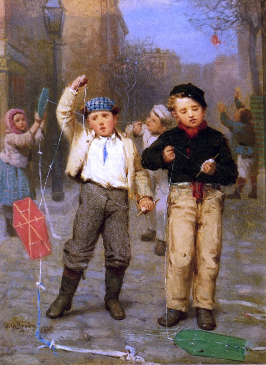  John George Brown Flying Kites - Hand Painted Oil Painting