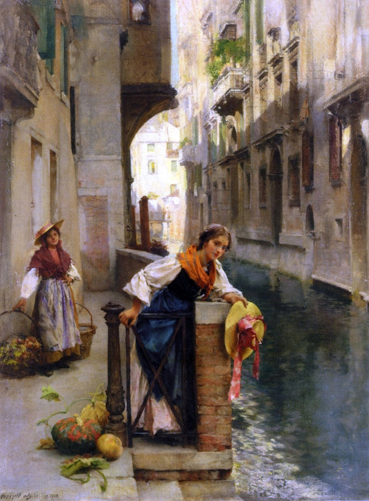  David Roberts Fruit Sellers from the Islands, Venice - Hand Painted Oil Painting