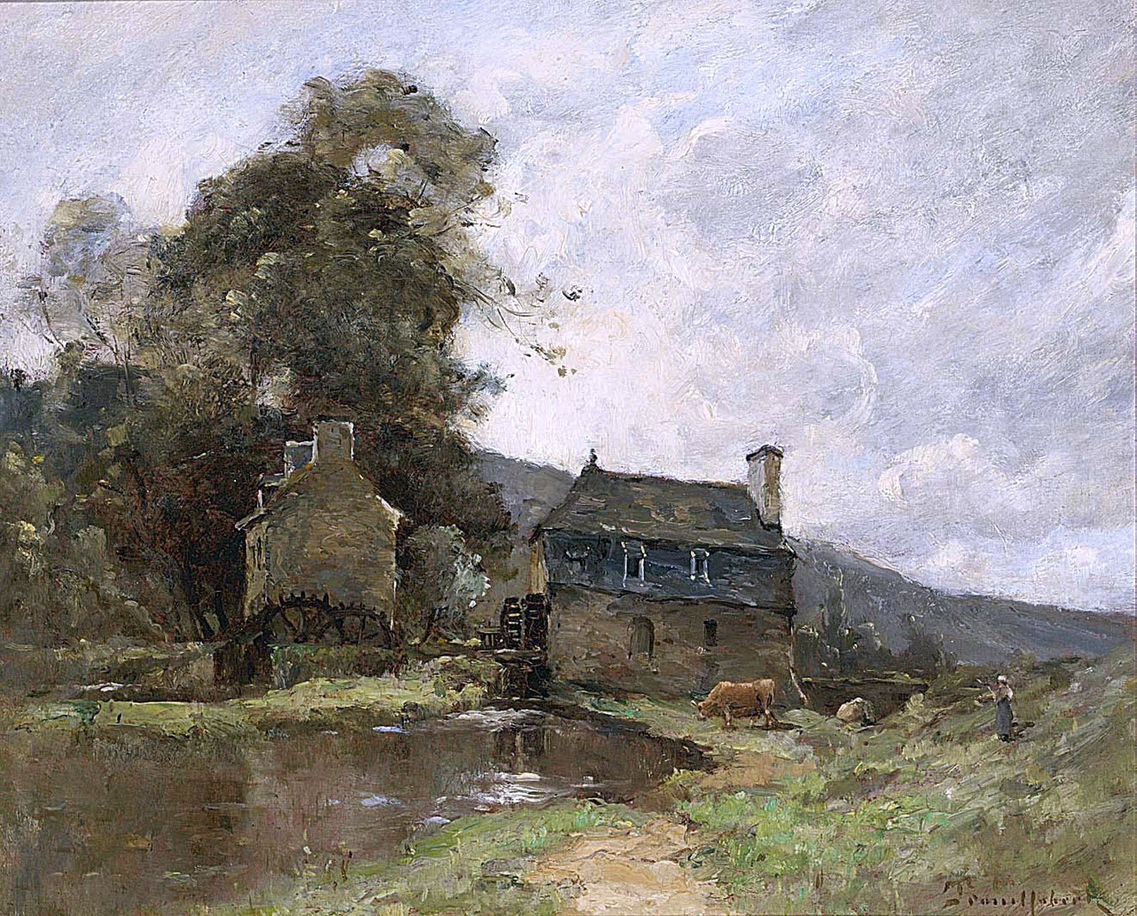  Paul Desire Trouillebert Gardienne de Vache pres d'un moulin - Hand Painted Oil Painting
