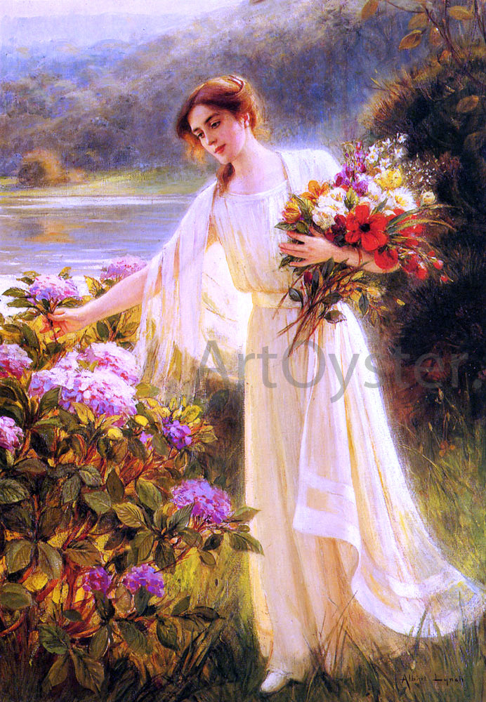  Albert Lynch Gathering Flowers - Hand Painted Oil Painting