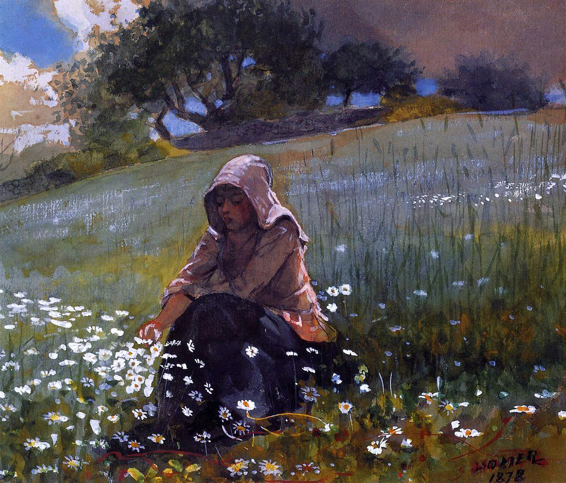  Winslow Homer Girl and Daisies - Hand Painted Oil Painting