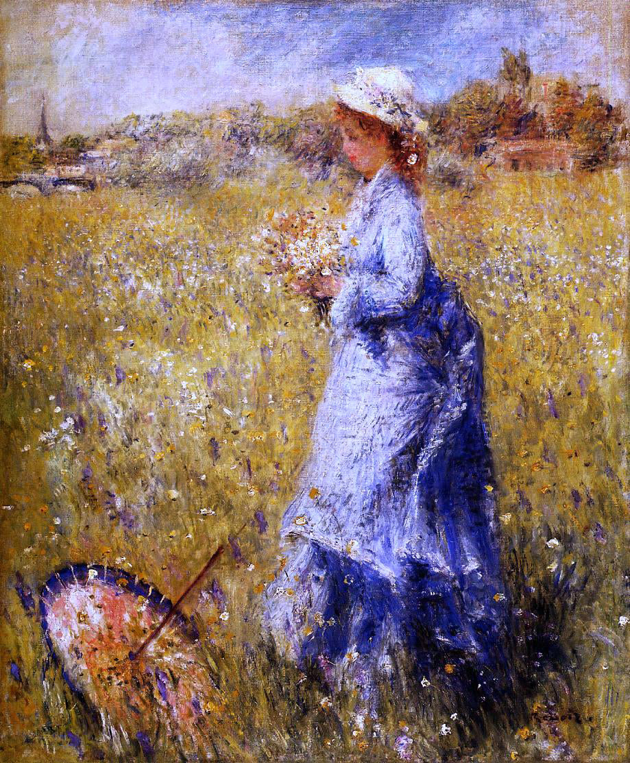  Pierre Auguste Renoir Girl Gathering Flowers - Hand Painted Oil Painting