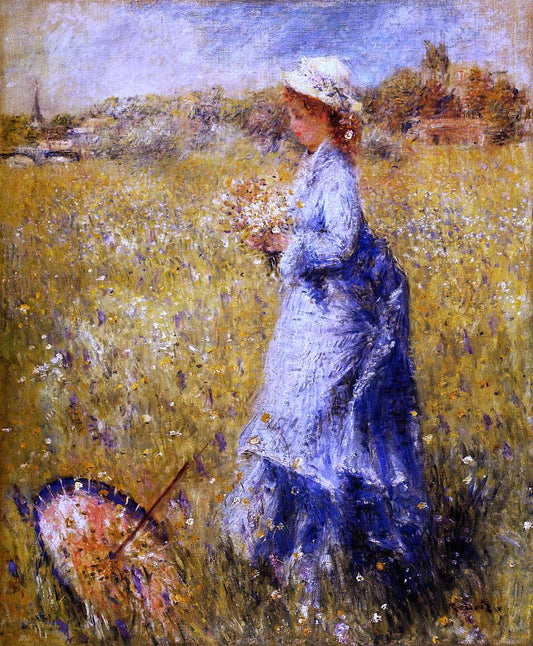  Pierre Auguste Renoir Girl Gathering Flowers - Hand Painted Oil Painting