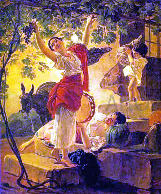  Karl Pavlovich Brulloff Girl Gathering Grapes in a Suburb of Naples - Hand Painted Oil Painting
