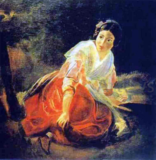  Karl Pavlovich Brulloff Girl in a Forest - Hand Painted Oil Painting