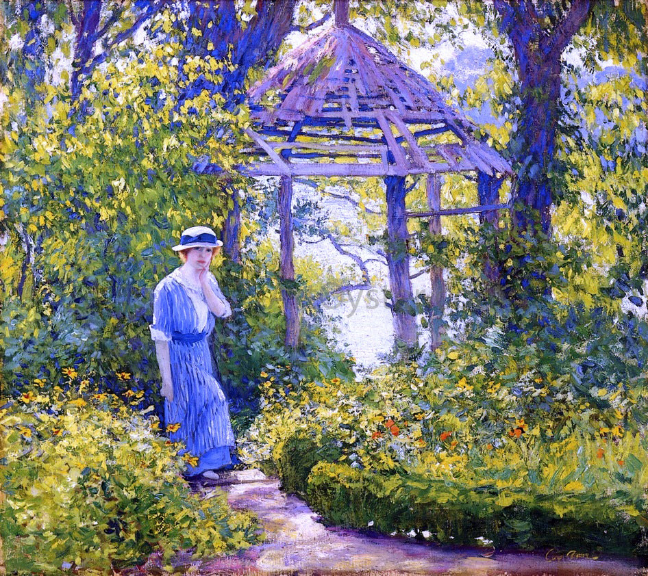  Guy Orlando Rose A Girl in a Wickford Garden, New England - Hand Painted Oil Painting